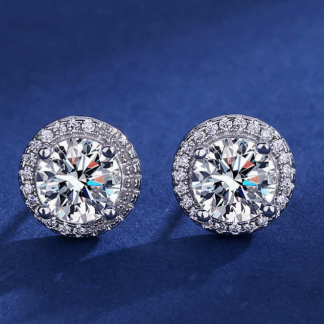 European and American style high-end full diamond princess round bag earrings, silver plated earrings