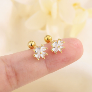 High-end floral ear cartilage stud earrings for women, screw-on clasp, no need to remove while sleeping, new four-leaf clover earrings.